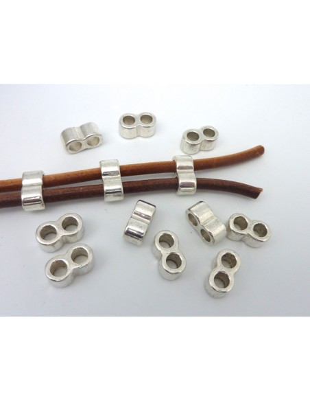 Perle connecteur multi rangs, 2 trous, 16,5mm en métal argenté