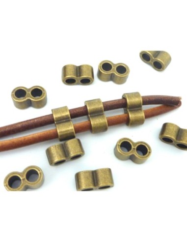 3 Perles, connecteur multi rangs, 2 trous, 16,5mm en métal de couleur bronze
