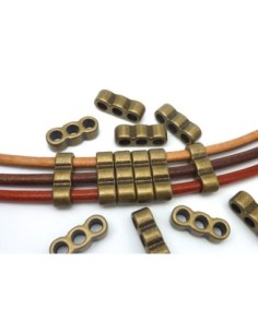 3 Perles, connecteur multi rangs, 3 trous, 24mm en métal de couleur bronze
