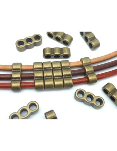 3 Perles connecteur multi rangs en métal de couleur bronze