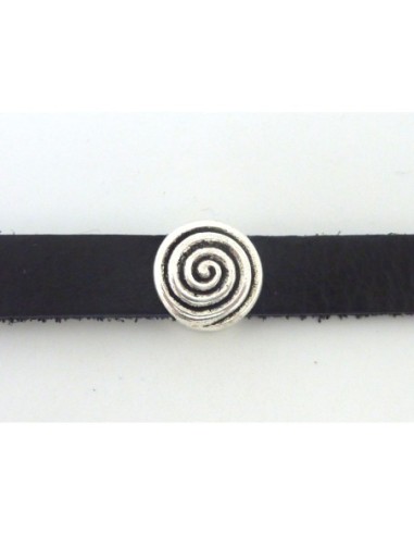 5 Perles passant ronde motif spirale en métal argenté pour lanière de 10mm