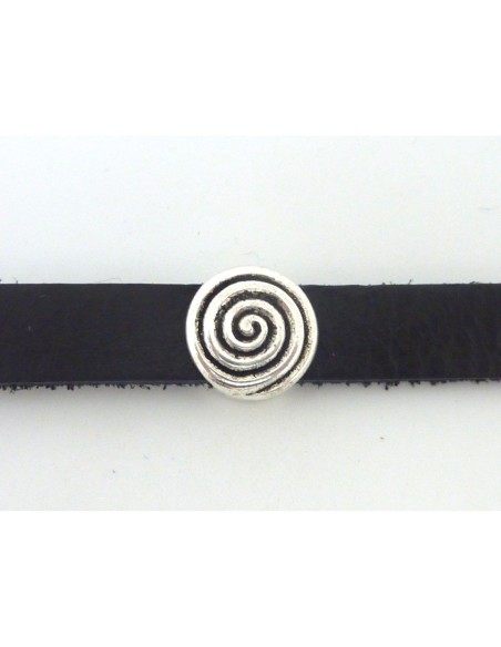 5 Perles passant ronde motif spirale en métal argenté pour lanière de 10mm