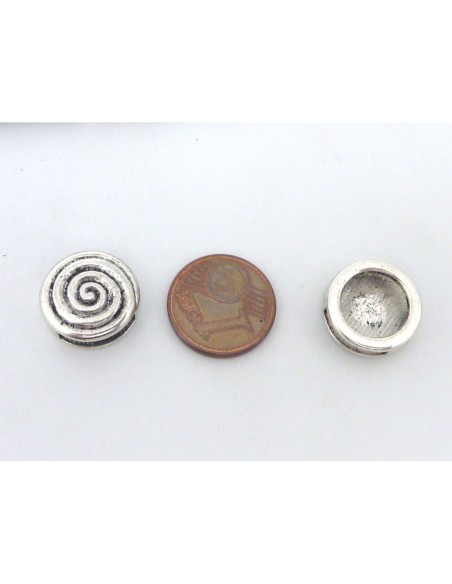 5 Perles passant ronde motif spirale en métal argenté pour lanière de 10mm
