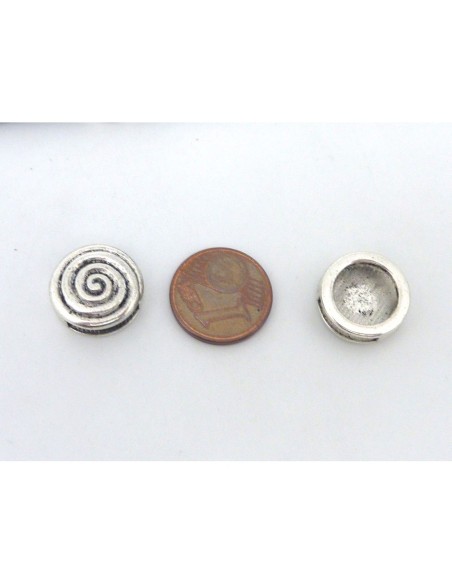 5 Perles passant ronde motif spirale en métal argenté pour lanière de 10mm
