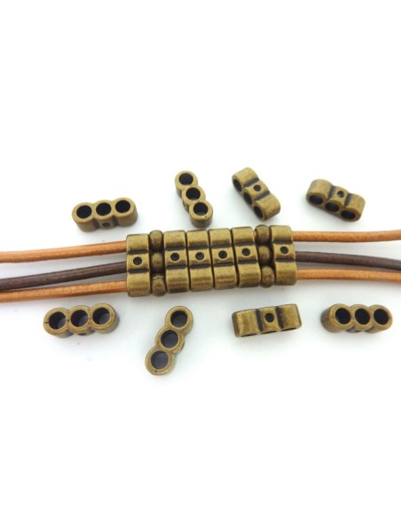 perle 3 trous bronze pour cordon cuir