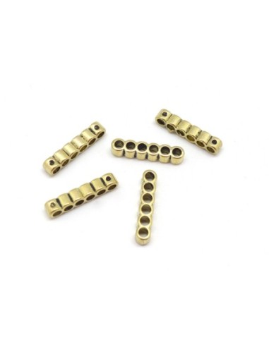 5 Perles connecteur multi rangs 6 trous 26,5mm en métal doré pâle