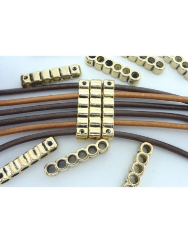 5 Perles connecteur multi rangs 6 trous 26,5mm en métal doré pâle