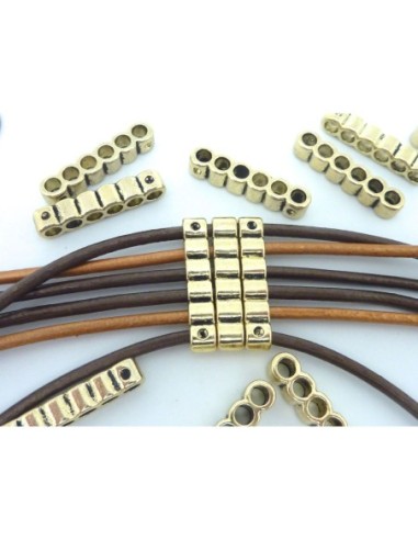 5 Perles connecteur multi rangs 6 trous 26,5mm en métal doré pâle