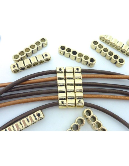 5 Perles connecteur multi rangs 6 trous 26,5mm en métal doré pâle