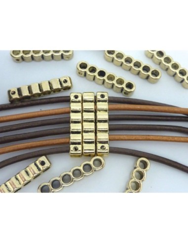5 Perles connecteur multi rangs 6 trous 26,5mm en métal doré pâle