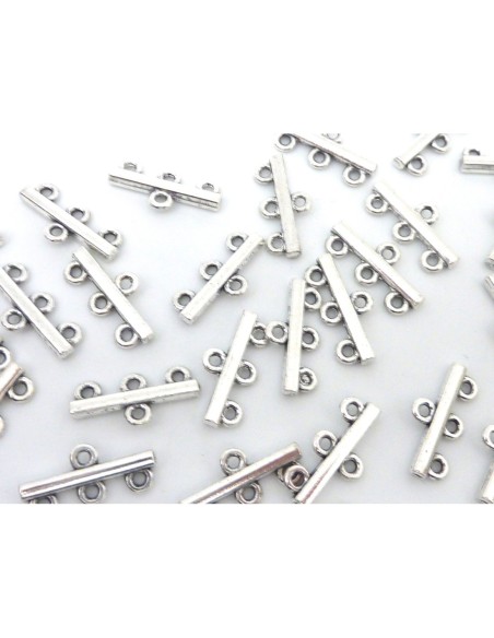 Perle connecteur en métal argenté 3 rangs