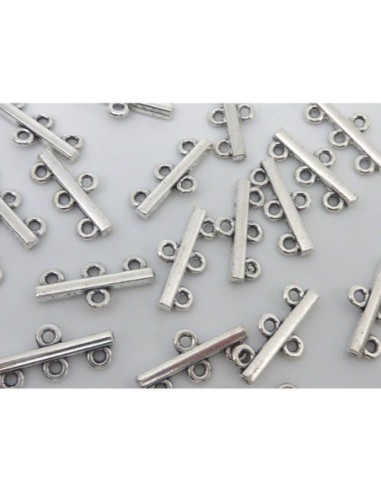 Embout perle de jonction en métal argenté 3 rangs