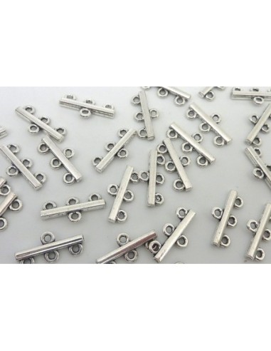 Perle connecteur en métal argenté 3 rangs