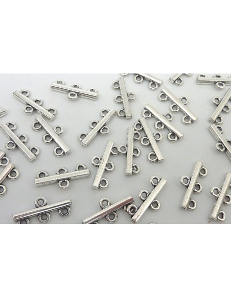 Perle connecteur en métal argenté 3 rangs