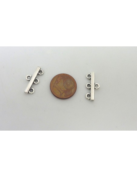 Perle connecteur en métal argenté 3 rangs