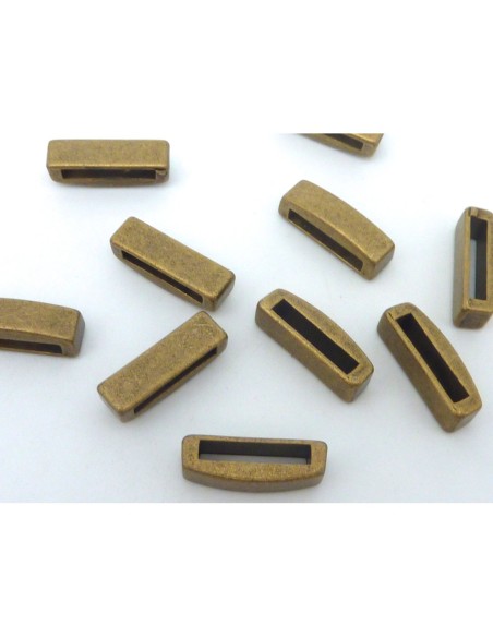 perle passant rectangulaire bombée en métal de couleur bronze pour lanière 13mm