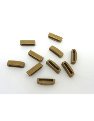 perle passant rectangulaire bombée en métal de couleur bronze pour lanière 13mm