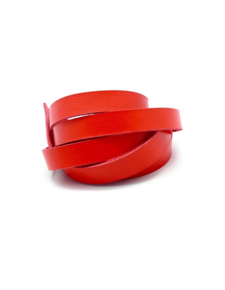 1m lanière cuir plat largeur 10mm x 1?4mm de couleur rouge vif, vermillon - Cuir véritable origine europe
