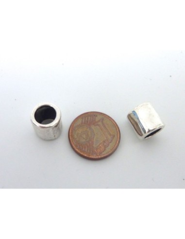 Perles tube martelé en métal argenté à gros trou 6mm