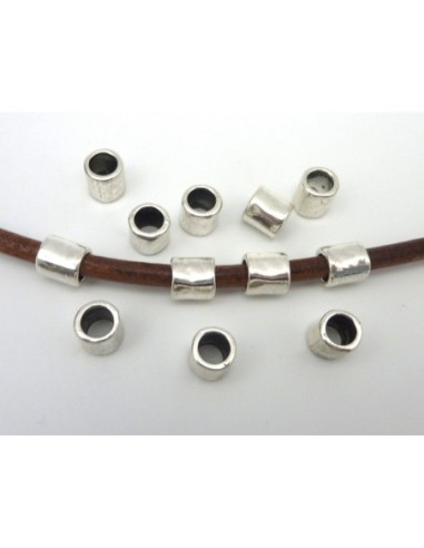 Perle argenté tube à gros trou pour cordon de 6mm