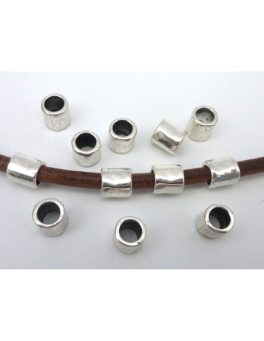Perle argenté tube à gros trou de 6mm