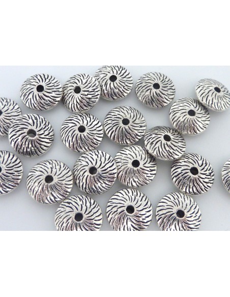 Perle soucoupe gravé en métal argenté