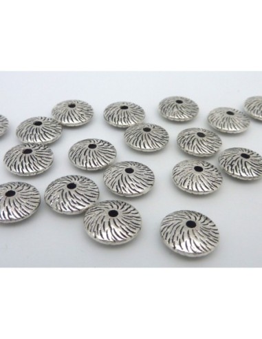 Perle toupie gravé argenté en métal