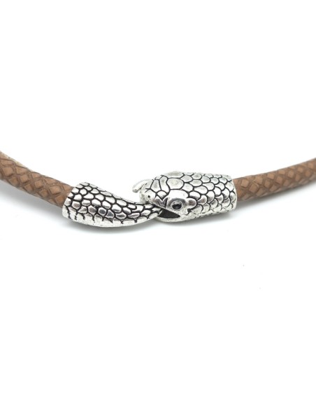 Fermoir crochet serpent pour cordon de 6,5mm en métal argenté