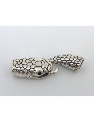 Fermoir crochet serpent pour cordon de 6,5mm en métal argenté
