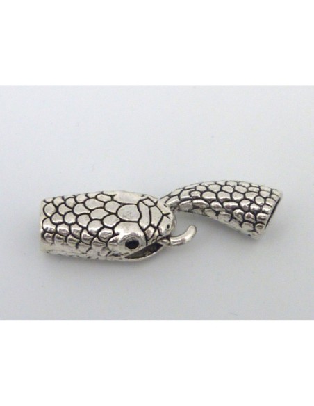 Fermoir crochet serpent pour cordon de 6,5mm en métal argenté
