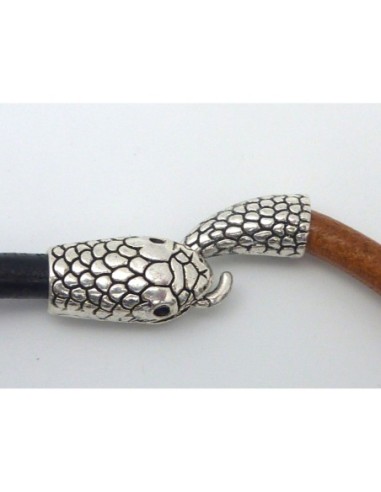 Fermoir crochet serpent pour cordon de 6,5mm en métal argenté
