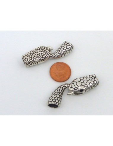 Fermoir crochet serpent pour cordon de 6,5mm en métal argenté