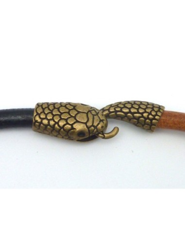 Fermoir crochet serpent 6,8mm en métal de couleur bronze pour cordon cuir