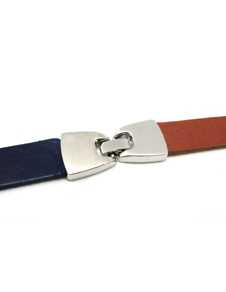 Fermoir clip pour lanière de 12mm en métal argenté brillant "effet miroir"