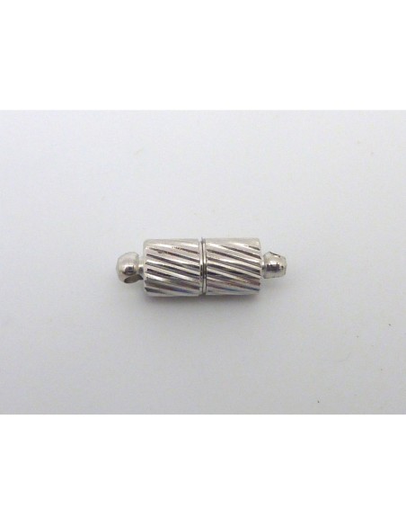 R-Fermoir aimanté tube strié effet brillant 5mm en métal argenté pour fil cordon de 1mm