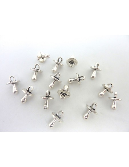 20 Breloques tétine 13,3mm en métal argenté