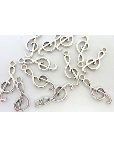 R-20 Breloques note de musique, clé de sol 25,6mm en métal argenté