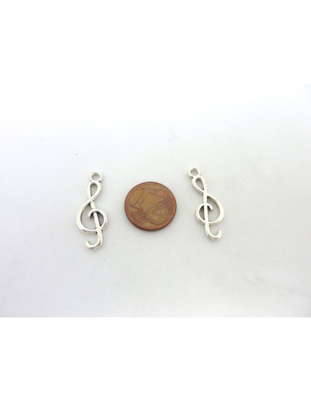 R-20 Breloques note de musique, clé de sol 25,6mm en métal argenté