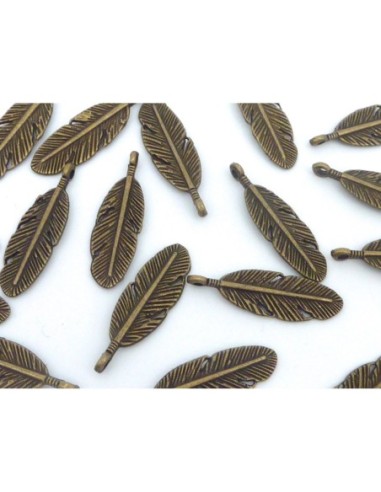 pendentif plume en métal couleur bronze pas cher