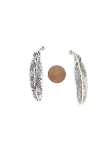 3 Grandes Breloques plume 52,1mm en métal argenté