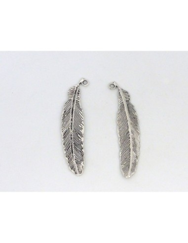 3 Grandes Breloques plume 52,1mm en métal argenté