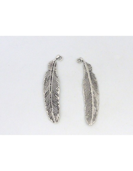 3 Grandes Breloques plume 52,1mm en métal argenté