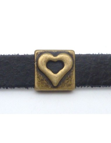 Perle carré passant en métal bronze pour lanière cuir 10mm