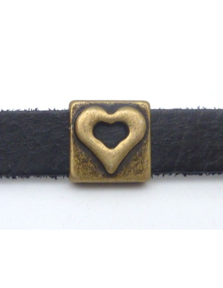 Perle carré passant en métal bronze pour lanière cuir 10mm