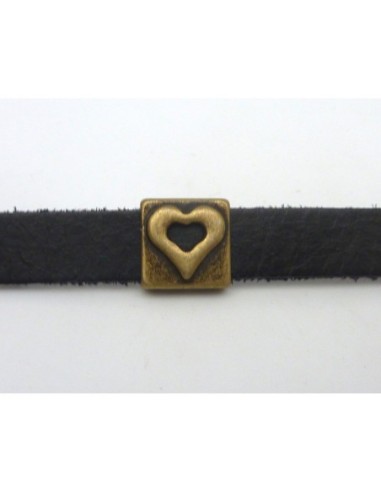 Perle passant coeur pas chère pour lanière 10mm