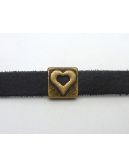 Perle passant coeur pas chère pour lanière 10mm