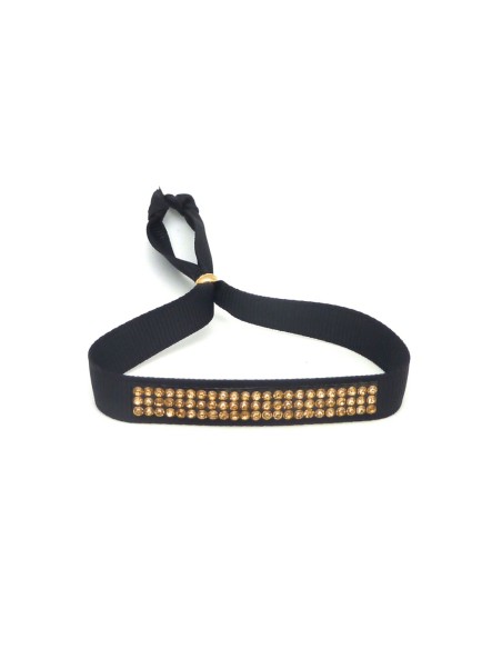 Kit de création Bracelet Strass doré et ruban noir ajustable