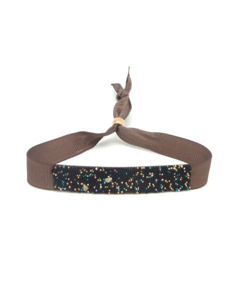 Kit de création Bracelet ruban fauve ajustable et microbilles multicolore thermocollante fond noir