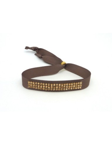 Kit de création Bracelet Strass doré et ruban fauve ajustable