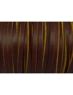 Lanière cuir carré marron tranche jaune